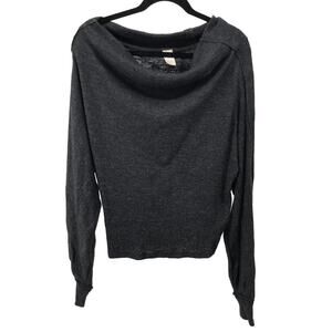 We The Free Charcoal Gray Long Sleeve Draped Neck Knit Top Size S